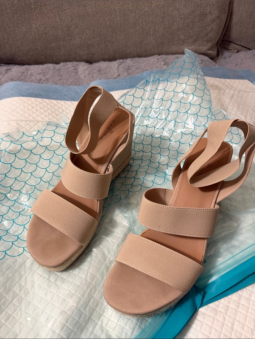 Caslon Beige Elastic Strap Wedge Sandals